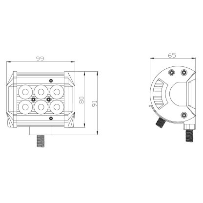 LED světlo obdélníkové, 6x3W, 99x80x65mm