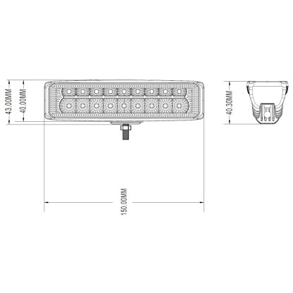 LED světlo obdélníkové, bílé/oranžové, 18x3W, 150 mm, ECE R10