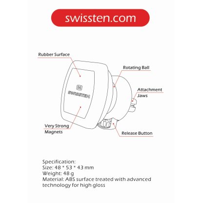 Magnetický držák mobilu do mřížky na kloubku SWISSTEN AIR VENT M3, 45149