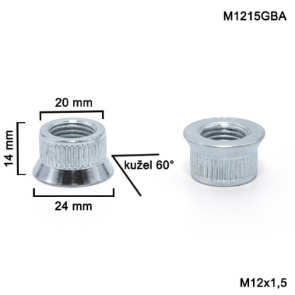 Matice M12x1,5 (M1215GBA); kulaté do rozšiřovacích podložek průměr 20mm, výška 14mm