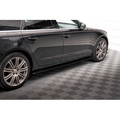 Maxton Design difuzory pod boční prahy pro Audi A6 C7, černý lesklý plast ABS
