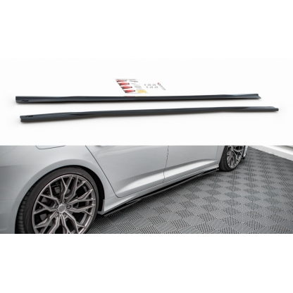 Maxton Design difuzory pod boční prahy pro Audi A6 C8, černý lesklý plast ABS, S-Line