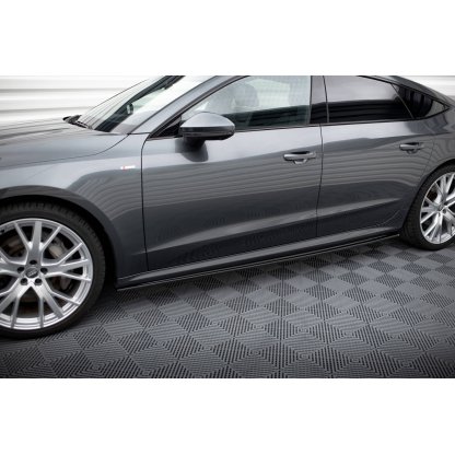 Maxton Design difuzory pod boční prahy pro Audi A7 C8 S-Line, černý lesklý plast ABS