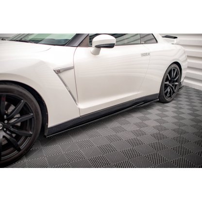 Maxton Design difuzory pod boční prahy pro Nissan GT-R R35 Facelift, černý lesklý plast ABS, r.v. 2011-2016