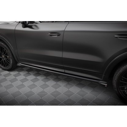 Maxton Design difuzory pod boční prahy pro Porsche Cayenne Mk3 Sport Design, černý lesklý plast ABS