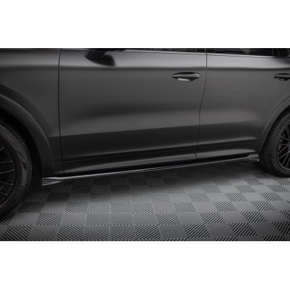 Maxton Design difuzory pod boční prahy pro Porsche Cayenne Mk3 Sport Design, černý lesklý plast ABS