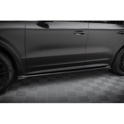 Maxton Design difuzory pod boční prahy pro Porsche Cayenne Mk3 Sport Design, černý lesklý plast ABS