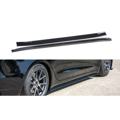 Maxton Design difuzory pod boční prahy pro Tesla Model 3 Mk1, černý lesklý plast ABS