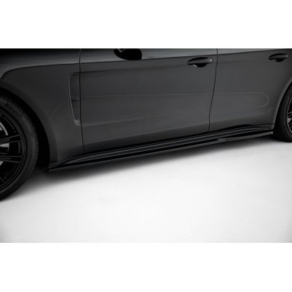 Maxton Design difuzory pod boční prahy ver.2 pro Porsche Panamera 971 E-Hybrid, černý lesklý plast ABS, vč. Turbo S