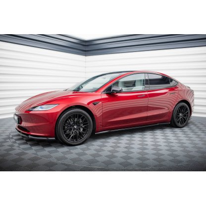 Maxton Design difuzory pod boční prahy ver.2 pro Tesla Model 3 Mk1 Project Highland Facelift, černý lesklý plast ABS