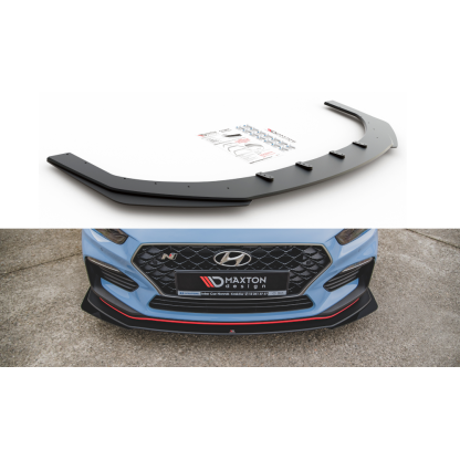 Maxton Design "Racing durability" spoiler pod přední nárazník s rohovými splittery pro Hyundai i30 N Mk3, černý lesklý plast ABS, s černou a červenou linkou