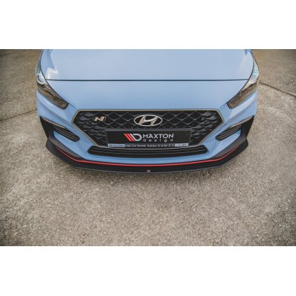 Maxton Design "Racing durability" spoiler pod přední nárazník s rohovými splittery pro Hyundai i30 N Mk3, černý lesklý plast ABS, s černou a červenou linkou