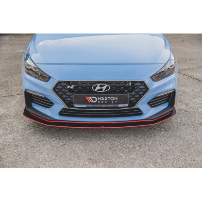 Maxton Design "Racing durability" spoiler pod přední nárazník s rohovými splittery pro Hyundai i30 N Mk3, černý lesklý plast ABS, s černou a červenou linkou