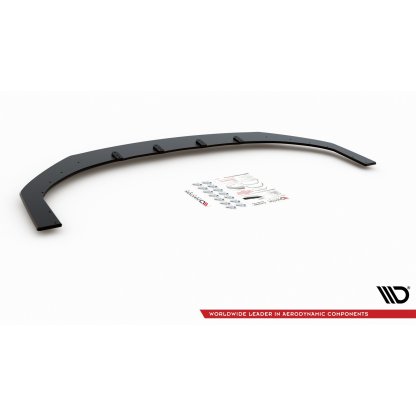 Maxton Design "Racing durability" spoiler pod přední nárazník s rohovými splittery pro Hyundai i30 N Mk3, černý lesklý plast ABS, s černou a červenou linkou