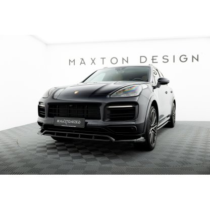 Maxton Design spoiler pod přední nárazník pro Porsche Cayenne Mk3 Sport Design, černý lesklý plast ABS