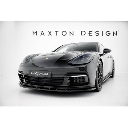 Maxton Design spoiler pod přední nárazník pro Porsche Panamera 4S 971, 971 E-Hybrid, černý lesklý plast ABS