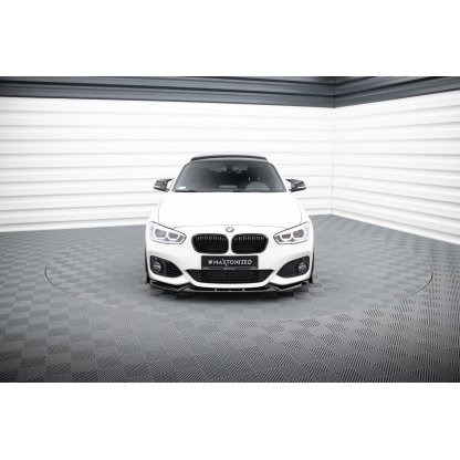 Maxton Design spoiler pod přední nárazník v.5 s křidélky pro BMW řada 1 F20- F21 Facelift, černý lesklý plast ABS, M-Pack/M140i