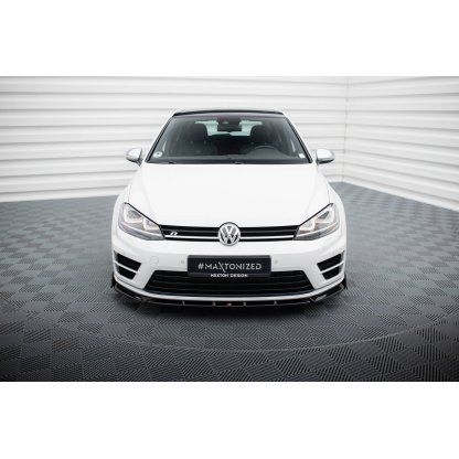 Maxton Design spoiler pod přední nárazník v.5 s křidélky pro Volkswagen Golf R Mk7, černý lesklý plast ABS