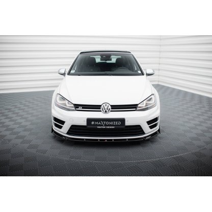 Maxton Design spoiler pod přední nárazník v.5 s křidélky pro Volkswagen Golf R Mk7, černý lesklý plast ABS