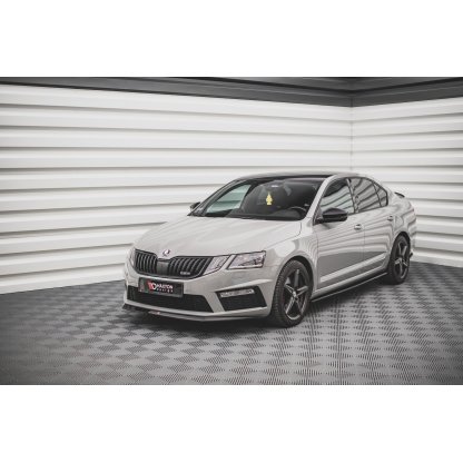 Maxton Design spoiler pod přední nárazník ver.1 pro Škoda Octavia RS Facelift Mk3, černý lesklý plast ABS