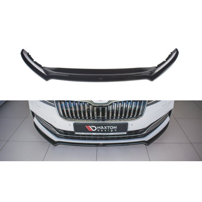 Maxton Design spoiler pod přední nárazník ver.1 pro Škoda Superb Mk3 FL Facelift, černý lesklý plast ABS