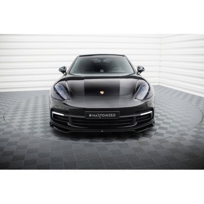 Maxton Design spoiler pod přední nárazník ver.2 pro Porsche Panamera 4S 971, 971 E-Hybrid, černý lesklý plast ABS