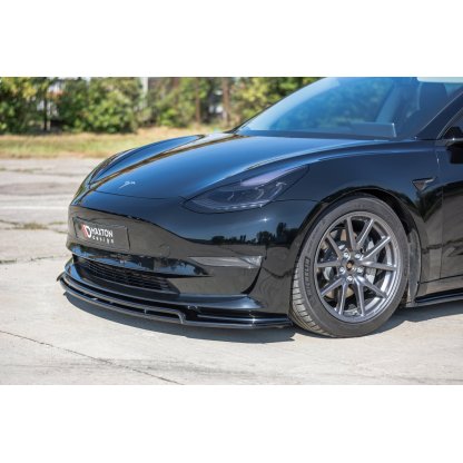 Maxton Design spoiler pod přední nárazník ver.2 pro Tesla Model 3 Mk1, černý lesklý plast ABS
