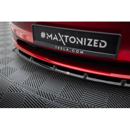 Maxton Design spoiler pod přední nárazník ver.2 pro Tesla Model 3 Mk1 Project Highland Facelift, černý lesklý plast ABS