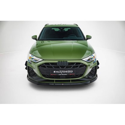 Maxton Design spoiler pod přední nárazník ver.3 pro Audi A3 8Y Facelift, černý lesklý plast ABS, S-Line / S-Line Sedan