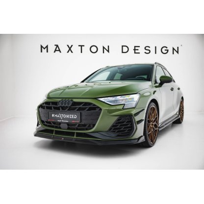 Maxton Design spoiler pod přední nárazník ver.3 pro Audi S3 8Y Facelift, černý lesklý plast ABS, Sedan / Sportback