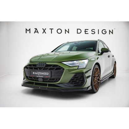 Maxton Design spoiler pod přední nárazník ver.3 pro Audi S3 8Y Facelift, černý lesklý plast ABS, Sedan / Sportback