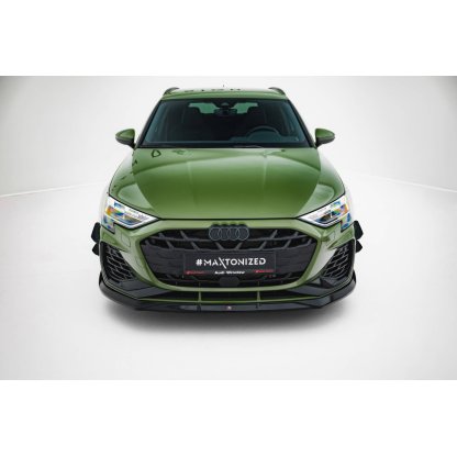 Maxton Design spoiler pod přední nárazník ver.3 pro Audi S3 8Y Facelift, černý lesklý plast ABS, Sedan / Sportback