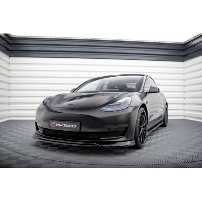 Maxton Design spoiler pod přední nárazník ver.3 pro Tesla Model 3 Mk1, černý lesklý plast ABS