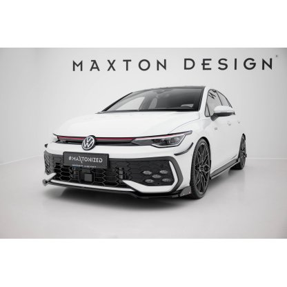 Maxton Design spoiler pod přední nárazník ver.3 s křidélky pro Volkswagen Golf R-Line Mk8 Facelift, černý lesklý plast ABS