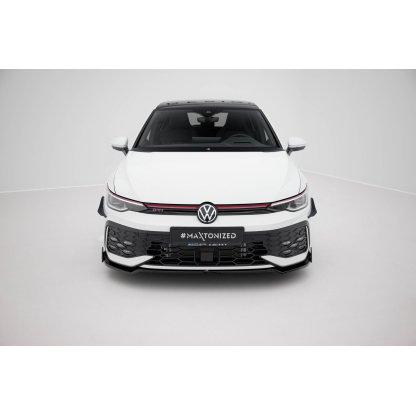 Maxton Design spoiler pod přední nárazník ver.3 s křidélky pro Volkswagen Golf R-Line Mk8 Facelift, černý lesklý plast ABS