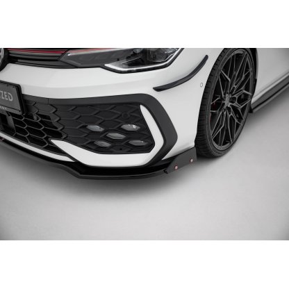 Maxton Design spoiler pod přední nárazník ver.3 s křidélky pro Volkswagen Golf R-Line Mk8 Facelift, černý lesklý plast ABS