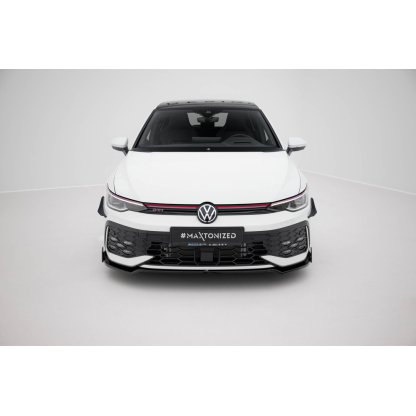 Maxton Design spoiler pod přední nárazník ver.3 s křidélky pro Volkswagen Golf R-Line Mk8 Facelift, černý lesklý plast ABS