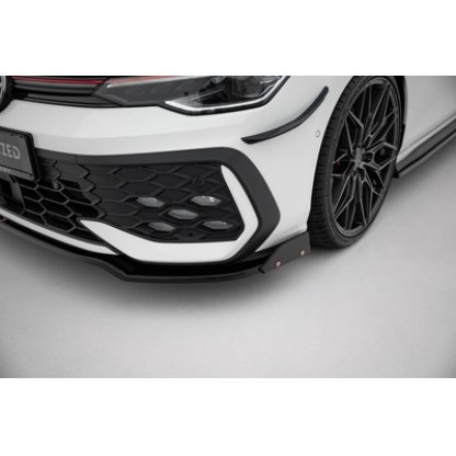 Maxton Design spoiler pod přední nárazník ver.3 s křidélky pro Volkswagen Golf R-Line Mk8 Facelift, černý lesklý plast ABS