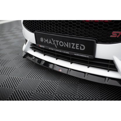 Maxton Design spoiler pod přední nárazník ver.6 s křidélky pro Ford Fiesta ST Mk7 Facelift, černý lesklý plast ABS