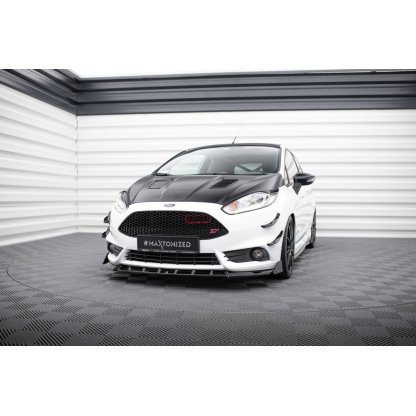 Maxton Design spoiler pod přední nárazník ver.6 s křidélky pro Ford Fiesta ST Mk7 Facelift, černý lesklý plast ABS