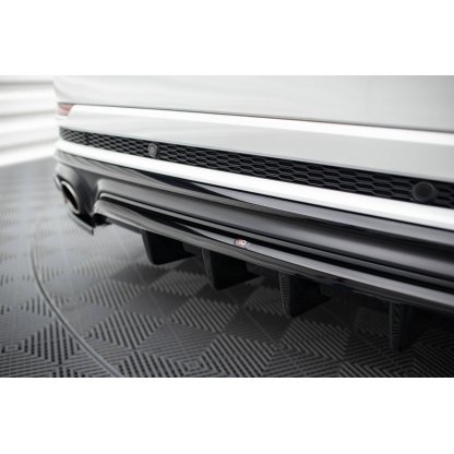 Maxton Design středový spoiler pod zadní nárazník s žebrováním pro Audi SQ8 Mk 1, černý lesklý plast ABS, S-line