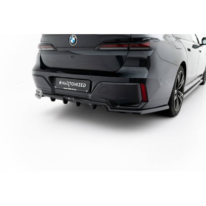 Maxton Design středový spoiler pod zadní nárazník s žebrováním pro BMW i7 G70 M-Pack, černý lesklý plast ABS, eDrive50 xDrive, xDrive60 xDrive