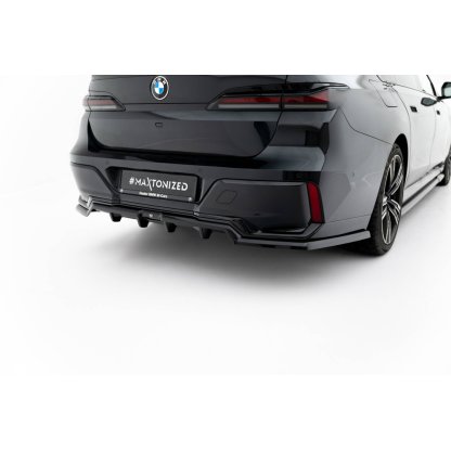 Maxton Design středový spoiler pod zadní nárazník s žebrováním pro BMW i7 G70 M-Pack, černý lesklý plast ABS, eDrive50 xDrive, xDrive60 xDrive