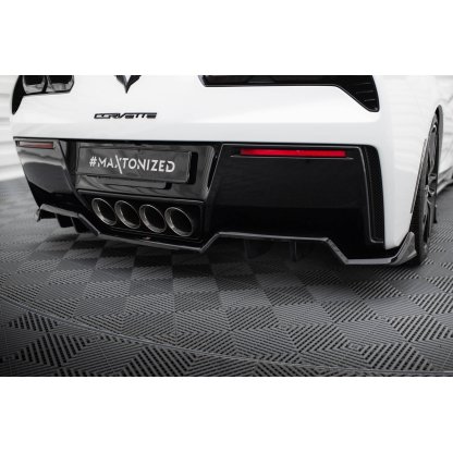 Maxton Design středový spoiler pod zadní nárazník s žebrováním pro Chevrolet Corvette C7, černý lesklý plast ABS, Stingray