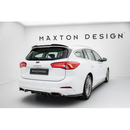 Maxton Design středový spoiler pod zadní nárazník s žebrováním pro Ford Focus Mk4, černý lesklý plast ABS, Vignale, Estate