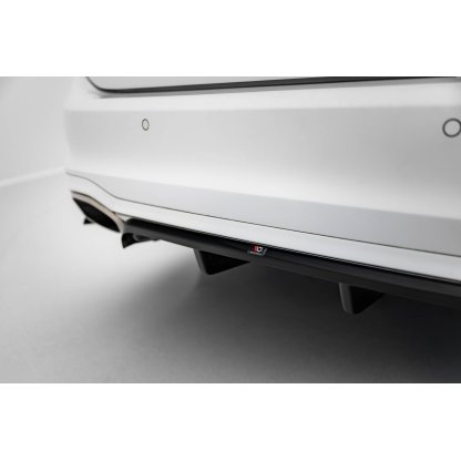 Maxton Design středový spoiler pod zadní nárazník s žebrováním pro Ford Focus Mk4, černý lesklý plast ABS, Vignale, Estate