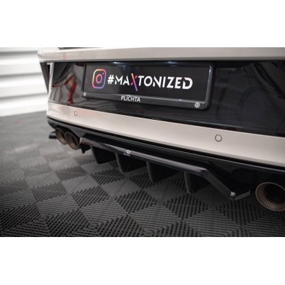 Maxton Design středový spoiler pod zadní nárazník s žebrováním pro Volkswagen T-roc R Mk1, černý lesklý plast ABS, vč. R-Line