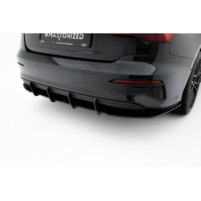 Maxton Design "Street Pro" difuzor zadního nárazníku pro Audi A3 8Y, plast ABS bez povrchové úpravy, Sedan, s černou a červenou linkou