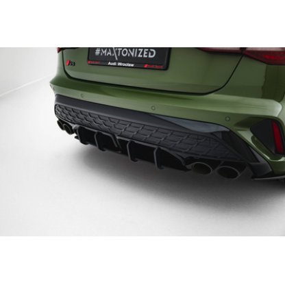 Maxton Design "Street Pro" difuzor zadního nárazníku pro Audi S3 8Y Facelift, plast ABS bez povrchové úpravy, Sportback, s černou a červenou linkou