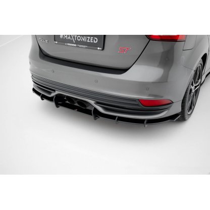 Maxton Design "Street Pro" difuzor zadního nárazníku pro Ford Focus ST Mk3 Facelift, plast ABS bez povrchové úpravy, s černou a červenou linkou